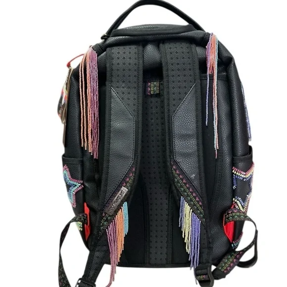 Sprayground African Intelligence AI Sandflower Backpack Stars Beads Black - Picture 7 of 11